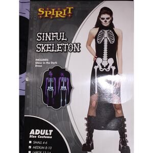 Skeleton costume Women M 8-10 Dress With Gloves GOOD condition
